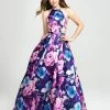 Madison James - 19-127 Floral Printed Halter Mikado A-line Dress Formal Gowns