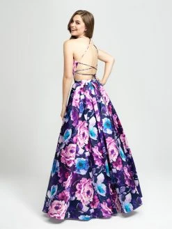 Madison James - 19-127 Floral Printed Halter Mikado A-line Dress Formal Gowns