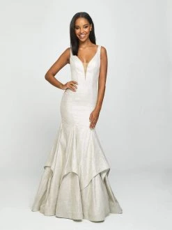 Formal Gowns Madison James - 19-132 Sparkle Net Deep V-neck Mermaid Dress