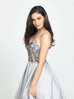 Madison James - 19-133 Beaded Deep V-neck Satin A-line Dress 11 Madison James - 19-133 Beaded Deep V-neck Satin A-line Dress