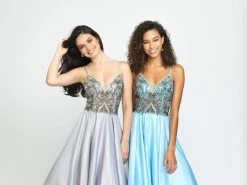 Madison James - 19-133 Beaded Deep V-neck Satin A-line Dress 10 Madison James - 19-133 Beaded Deep V-neck Satin A-line Dress