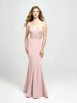 Madison James - 19-135 Jeweled Lace Plunging Mermaid Gown