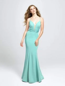 Madison James - 19-135 Jeweled Lace Plunging Mermaid Gown