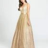 Madison James - 19-136 Glitter Tulle Deep V-neck A-line Dress Formal Gowns