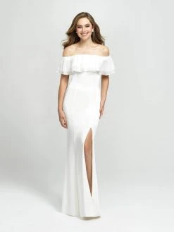 Madison James - 19-137 Ruffled Off-Shoulder Gown With Slit Formal Gowns