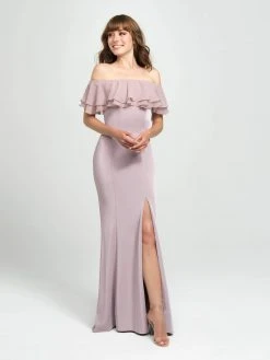Madison James - 19-137 Ruffled Off-Shoulder Gown With Slit Formal Gowns 11 Madison James - 19-137 Ruffled Off-Shoulder Gown With Slit Formal Gowns