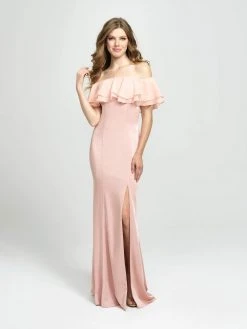 Madison James - 19-137 Ruffled Off-Shoulder Gown With Slit Formal Gowns 14 Madison James - 19-137 Ruffled Off-Shoulder Gown With Slit Formal Gowns