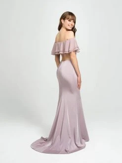 Madison James - 19-137 Ruffled Off-Shoulder Gown With Slit Formal Gowns 12 Madison James - 19-137 Ruffled Off-Shoulder Gown With Slit Formal Gowns