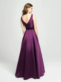 Madison James - 19-145 Embellished Bateau Mikado Pleated A-line Dress