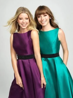 Madison James - 19-145 Embellished Bateau Mikado Pleated A-line Dress