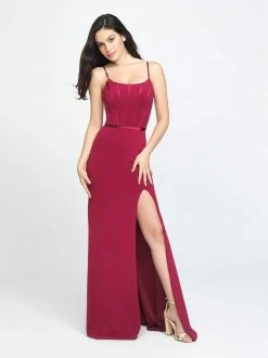 Madison James - 19-147 Boning Fitted Gown With Slit Formal Gowns 8 Madison James - 19-147 Boning Fitted Gown With Slit Formal Gowns