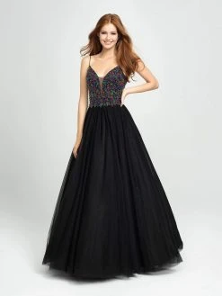 Formal Gowns Madison James - 19-149 Beaded Deep V-neck Tulle Ballgown
