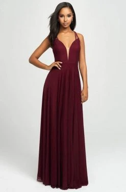 Madison James - 19-152 Illusion Plunging Sparkling Straps A-Line Gown Formal Gowns