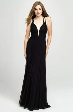 Madison James - 19-152 Illusion Plunging Sparkling Straps A-Line Gown Formal Gowns