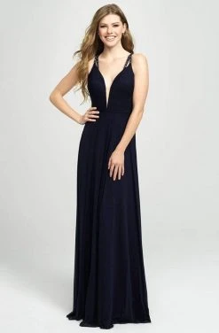 Madison James - 19-152 Illusion Plunging Sparkling Straps A-Line Gown Formal Gowns
