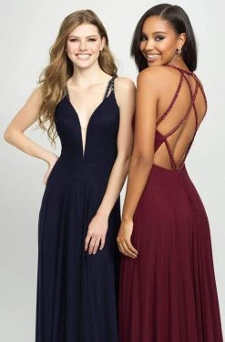 Madison James - 19-152 Illusion Plunging Sparkling Straps A-Line Gown Formal Gowns