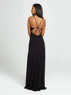 Madison James - 19-154 Glitter Jersey Deep V-neck Sheath Dress Formal Gowns