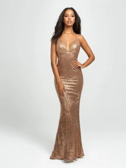 Madison James - 19-158 Plunging V-Neck Sheath Evening Gown