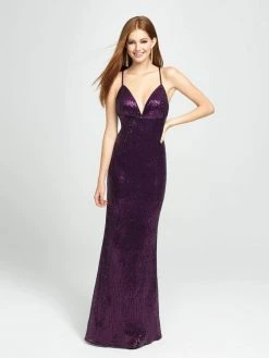 Madison James - 19-158 Plunging V-Neck Sheath Evening Gown
