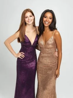 Madison James - 19-158 Plunging V-Neck Sheath Evening Gown