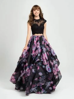 Formal Gowns Madison James - 19-160 Two Piece Lace Floral Ruffled A-line Dress