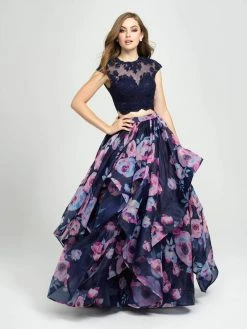 Formal Gowns Madison James - 19-160 Two Piece Lace Floral Ruffled A-line Dress