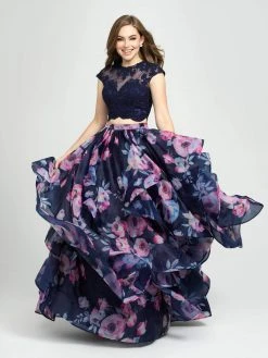 Formal Gowns Madison James - 19-160 Two Piece Lace Floral Ruffled A-line Dress
