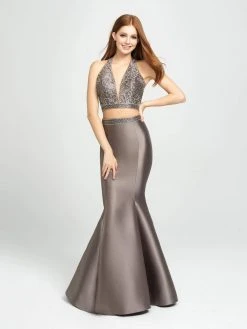 Madison James - 19-166 Two Piece Plunging Halter Mermaid Gown