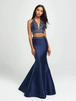Madison James - 19-166 Two Piece Plunging Halter Mermaid Gown