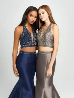 Madison James - 19-166 Two Piece Plunging Halter Mermaid Gown