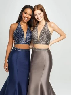 Madison James - 19-166 Two Piece Plunging Halter Mermaid Gown