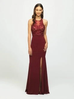Madison James - 19-168 Beaded Embroidered Halter Evening Dress Formal Gowns