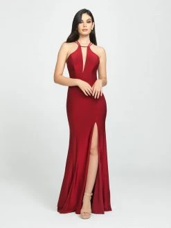 Madison James - 19-170 Strappy Halter Gown With Slit Formal Gowns