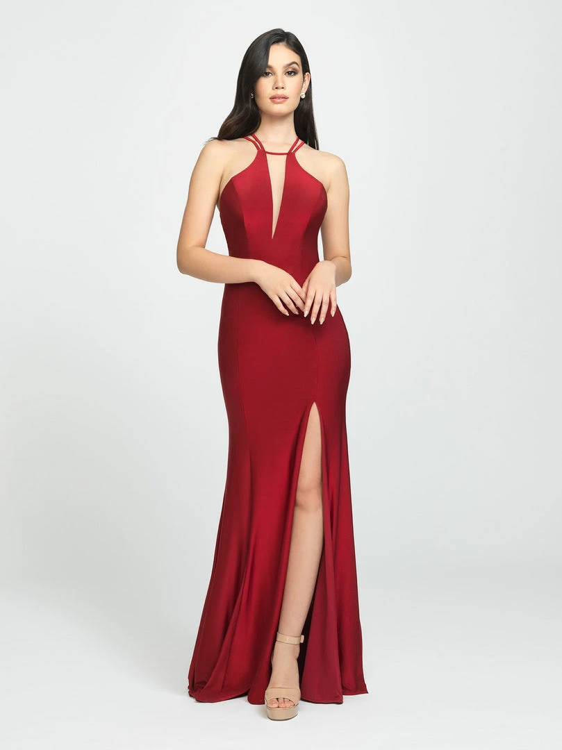 Madison James - 19-170 Strappy Halter Gown With Slit Formal Gowns 3 Madison James - 19-170 Strappy Halter Gown With Slit Formal Gowns