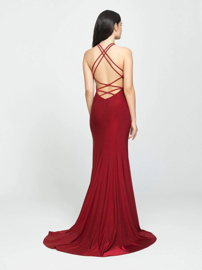 Madison James - 19-170 Strappy Halter Gown With Slit Formal Gowns 4 Madison James - 19-170 Strappy Halter Gown With Slit Formal Gowns