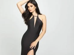 Madison James - 19-170 Strappy Halter Gown With Slit Formal Gowns 10 Madison James - 19-170 Strappy Halter Gown With Slit Formal Gowns