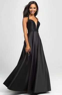 Madison James - 19-171 Bejeweled Halter Satin A-Line Gown