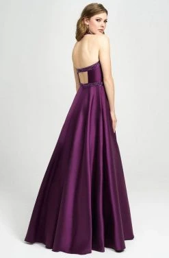 Madison James - 19-171 Bejeweled Halter Satin A-Line Gown