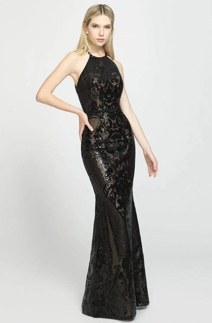 Madison James - 19-173 Sequined Halter Trumpet Dress Formal Gowns 3 Madison James - 19-173 Sequined Halter Trumpet Dress Formal Gowns