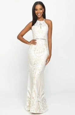Madison James - 19-173 Sequined Halter Trumpet Dress Formal Gowns 8 Madison James - 19-173 Sequined Halter Trumpet Dress Formal Gowns