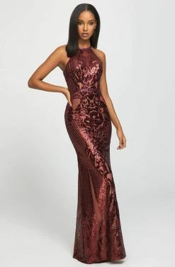 Madison James - 19-173 Sequined Halter Trumpet Dress Formal Gowns 10 Madison James - 19-173 Sequined Halter Trumpet Dress Formal Gowns
