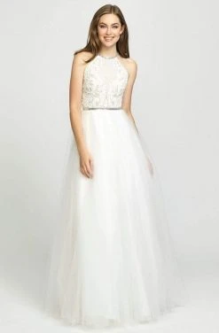 Madison James - 19-174 Sequined Halter Tulle A-line Dress Formal Gowns
