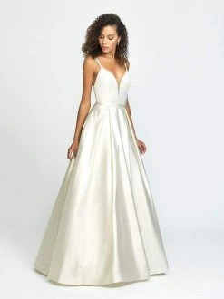 Formal Gowns Madison James - 19-176 Deep V-neck Glitter Mikado A-line Dress