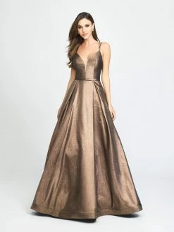 Formal Gowns Madison James - 19-176 Deep V-neck Glitter Mikado A-line Dress