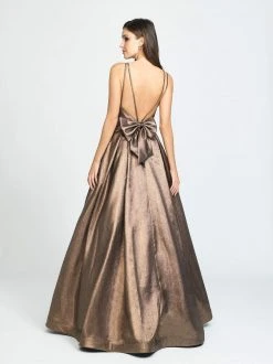 Formal Gowns Madison James - 19-176 Deep V-neck Glitter Mikado A-line Dress