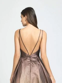 Formal Gowns Madison James - 19-176 Deep V-neck Glitter Mikado A-line Dress