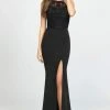 Madison James - 19-177 Embroidered Halter Stretch Satin Trumpet Dress