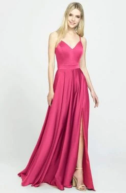 Madison James - 19-178 V-Neck Sleeveless Stretch Satin A-Line Gown