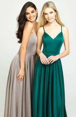 Madison James - 19-178 V-Neck Sleeveless Stretch Satin A-Line Gown