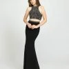 Madison James - 19-180 Two Piece Beaded Halter Jersey Trumpet Dress Formal Gowns
